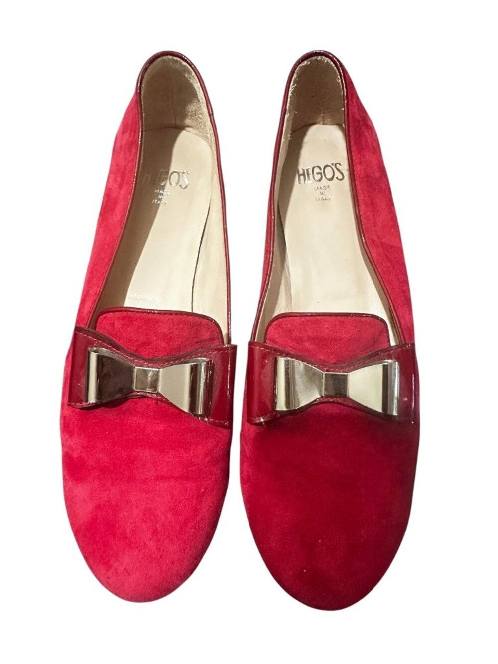 HEGOS Italy Real Suede Ballet Flat Loafers Womens 41 10 Red Bow Classic Preppy - Picture 14 of 14